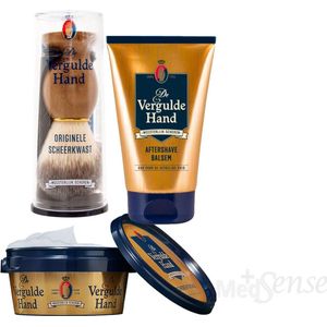 Vergulde Hand 3 Delige Set - After Shave Balsem & Orginele Scheerkwast & Scheerzeep