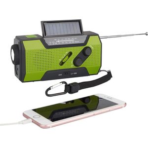 Noodradio - Radio op batterijen - Oplaadbare radio - SOS Alarm - Oplaadbaar via Batterij, Zon, USB en Opwinden - Powerbank - Zaklamp - AM/FM - Zakradio - USB C kabel - Emergency radio - Survival radio -