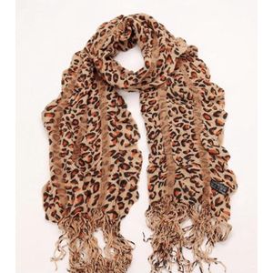 Sjaal herfst/winter geplooid met panterprint lichtbruin/bruin 180/32cm