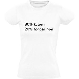 80% katoen 20% honden haar | Dames T-shirt | hond | huisdier | haaruitval | in de rui | herkenbaar | dier | Wit