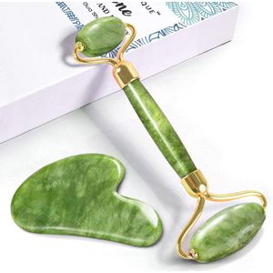 Jade Roller en Gua Sha Massage Set | Natuurlijke Jade Roller | Gezicht Massager met Gua Sha Stone | Schoonheidscadeau voor vrouw | Groene Jade Facial Roller | Anti-aging | Schoonheidscadeauset | Duurzaam | geruisloos ontwerp