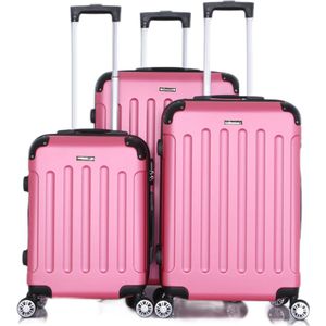 Traveleo Kofferset 3-Delig - met Hoekbescherming - Cijferslot - Lichtgewicht - Roos ABS01 Pink
