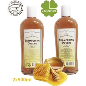 HONING douche-shampoo 2x500ml | Marseille zeep | Bio | Zachte zoete geur.