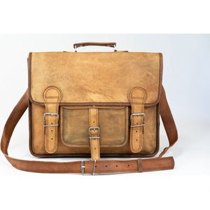 Laptoptas 15,6 inch “Granada” – Bruin ECHTE LEDER Messengertas - Unisex Vintage Look Satchel Working bag 42 x 29 x 11 cm (MODEL069)
