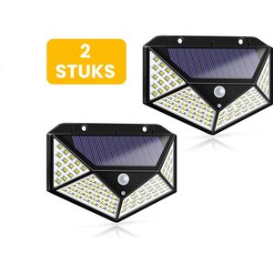 Solar LED buiten Lamp - 100 LED Verlichting - SET 2 STUKS Verlichting op Zonne-energie - Bewegingssensor- IP65 Waterdicht | Buitenverlichting - Buitenlamp op solar verlichting - Nachtsensor - Tuinlamp