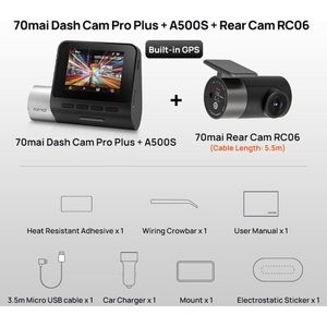 dashcam-70mai Dash Cam Pro Plus + A500S 1944P Gps Adas Auto Camera 70mai A500S Auto Dvr 24H Parking ondersteuning Achter Cam 140FOV Auto Recorder