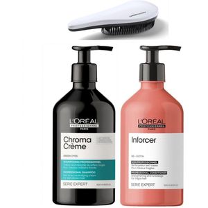 L`Oreal Professionel - Bruin Haar Pakket - 500ML - Chroma Creme As Shampoo + Inforcer Conditioner + KG Ontwarborstel - Serie Expert Giftset