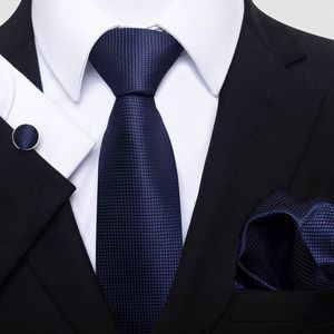Luxe Glanzend Blauw Geruit | Stropdas Set met Manchetknopen, Pochet en Dasspeld | Luxe Geschenkverpakking | Mannen Cadeau |