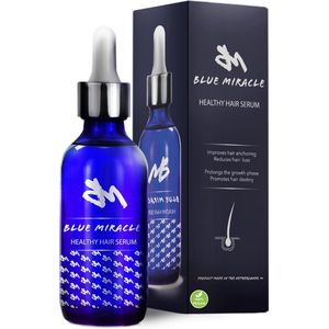 Blue Miracle™ Haargroei Serum 100 ml mannen en vrouwen – Natuurlijk Haarserum met Biotine & Essentiële Oliën – Stimuleert Haargroei, Vermindert Haaruitval & Versterkt Haarwortels – Inclusief Gratis Dermaroller