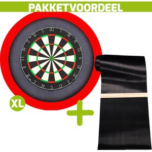 Lena Professional Dartbord + Dartmat 60*300 incl Oche + Dartbordverlichting Basic XL Rood
