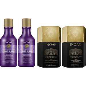 Inoar Moroccan Keratine Kit 250 ML Met Speed Blond Shampoo & Conditioner 500 ML