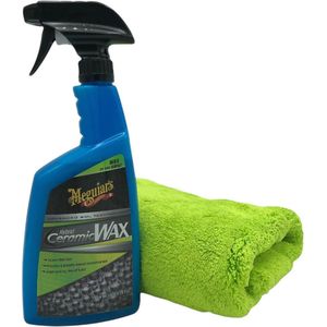 Meguiars Hybrid Ceramic Wax 768 ml Quick Detailer met Microfiber poetsdoek 40 x 40 500 gr/m2