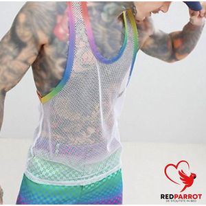 Heren tanktop visnet - Regenboog - Sexy - Transparant - Hemd - Shirt - Feest