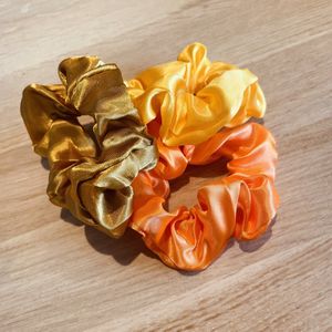 Scrunchie Haarelastiek Set - 3 stuks Goud, Geel, Koraal - Scrunchies 3-Pack