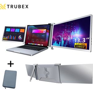 Trubex Tri-Screen 13.3"" - Portable Monitor - Beeldscherm - Monitoren - Werkstation - Inclusief Beschermhoes - 13.3"" - 1920x1080P - 60 Hz - HDMI & USB-C - Laptopscherm: 14"" - 17.3"" - Grijs