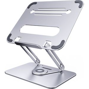 Boneruy Laptopstandaard - Verstelbaar & Inklapbaar - 360 Graden Draaibaar - voor 13 t/m 18 inch Laptops - Ergonomisch - Laptop Verhoger - Aluminium - Zilver