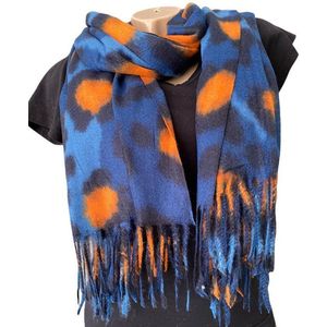 Lange Warme Sjaal - Panterprint - Blauw - Oranje - 180 x 70 cm (22101)