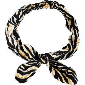 Haarband Strik Knoop Tijger Dieren Print Velvet Zwart Creme Hoofband Velours Patroon