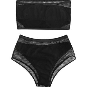 Visnet look bikini topje met slip - Zonder sluiting - String - Short - Lingerie set - Elastisch - Zonder bandjes - Goede kwaliteit - Push-up