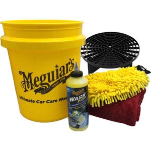 Meguiars was set compleet met gritguard emmer 5 gal 19Ltr, Grit, Meguiars Wash plus shampoo 710ml, detailamte wash-mitt met 3 functie en detailmate hoogwaardige microfiber droogdoek 50x80 cm 1400 gr/m2