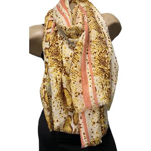 Sjaal slangenprint met glinstering 180/90cm geel/bruin/roze
