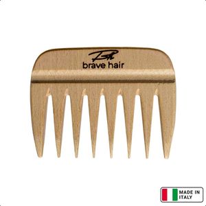 Bravehair® Houten Krulkam – Handgemaakt in Italië – Voor Krullend Haar, Natuurlijke Haarverzorging – Antistatisch en Duurzaam
