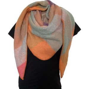 Warme Driehoekige Sjaal - Geruit - Oranje - 195 x 90 cm (016913#)