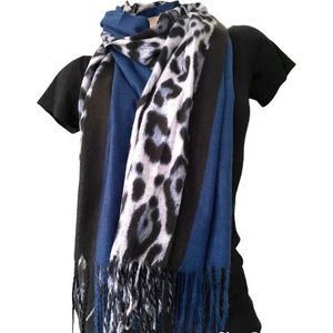 Lange Warme Sjaal - Panterprint - Blauw - 180 x 70 cm (224-6#)