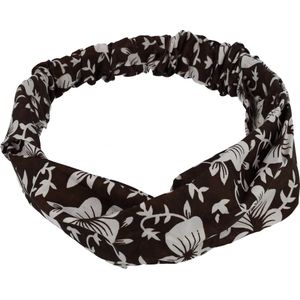 Haarband Bandana Bloemen Print Donker Bruin Wit