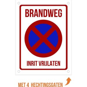 Pictogram/ bord alu di-bond | ""Brandweg - Inrit vrijlaten"" | 27 x 36 cm | Met 4 hechtingsgaten | Inrit niet blokkeren | Brandweer | Noodsituatie | Boorgaten | Aluminium | Dikte: 3 mm | Duurzaam | Roestvrij | 1 stuk