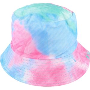 Bucket Hat Omkeerbaar Tie Dye Blauw Groen Roze Festival Vissershoedje Tie-Dye Batik Hoedje Beide Zijden Te Dragen Donker Blauw