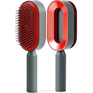 Fuzi Tools - Zelfreinigende Haarborstel - Anti Klit Haarbostel - Zelfreinigend - Zwart/Rood - Geschikt Voor Alle Haartypes - Tiktok Trend