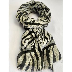 Dames sjaal met zebra print en zilver 50% katoen & 50% viscose