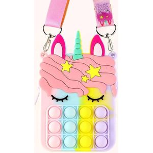 Pop-it fidget unicorn tasje - regenboog - 17x10 - anti stress - speelgoed