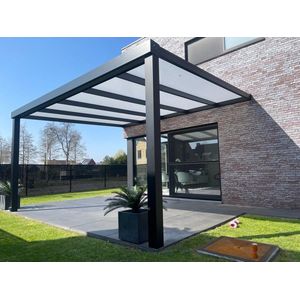 SD Veranda - Moderne Aluminium Terrasoverkapping - 406 x 350 cm - Antraciet grijs ral 7016 - Ingebouwde versteviging - Te gebruiken als Veranda, Pergola, Terrasoverkapping, Carport