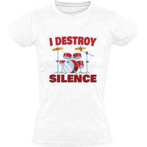 I Destroy Silence Drums Dames T-shirt - muziek - concert - drumstel - instrument - rock - band - retro - drummer - hobby