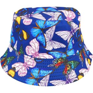 Bucket Hat Omkeerbaar Vlinder Wit Color Blauw Festival Vissers Hoedje Print Patroon