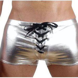 Strakke latex lingerie heren - Boxershort met veters - Zilver - Mannen slip - Erotische ondergoed - Clubwear