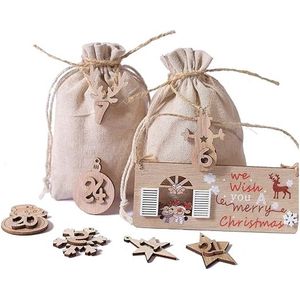 Adventskalender - 2 sets - cijfers hout nummer 1-24 kerst ambachten (natuur)