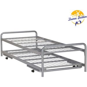 Dubbel Divan - Zilver - Onderschuifbed - Met Raster Bodem - Uitschuifbaar
