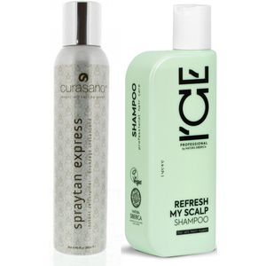 CURASANO Spraytan, Tanning Spray, 200ml + Vegan / Bio Refresh My Scalp Shampoo