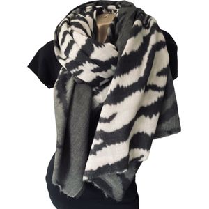 Lange Warme Sjaal - Zebraprint - Antraciet Grijs - 190 x 80 cm (21385#)