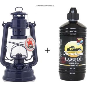 Feuerhand 276  Olielamp / Stormlamp / Stormlantaarn Kobalt Blauw + 1 Liter Farmlight lampolie