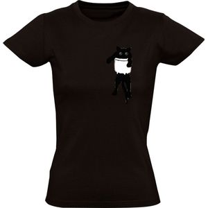 Kat in borstzakje Dames T-shirt | cat | poes | kitten | huisdier | dierendag | grappig | Zwart