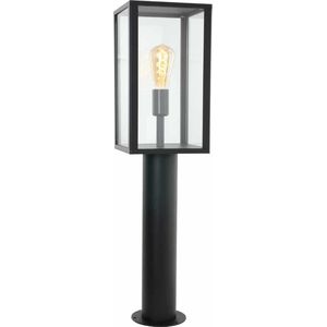 Staande buitenlamp rechthoek met glas | 1 lichts | zwart | glas / metaal | 78 cm hoog | buitenlamp | modern design