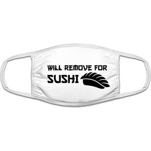 Sushi mondkapje | grappig | gezichtsmasker | bescherming | bedrukt | logo | Wit mondmasker van katoen, uitwasbaar & herbruikbaar. Geschikt voor OV