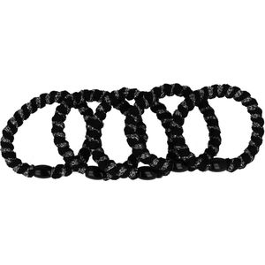 Haarsoires Haarelastieken basic - Hair Tie streep patroon - Zwart zilver – Set van 5 - Eenvoudige Haar Elastieken voor Dagelijks Gebruik
