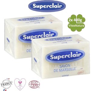 Superclair echte ruwe Marseille zeep | wit 2 x 400G | ongeparfumeerd, hypoallergeen, biologisch afbreekbaar