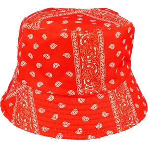 Bucket Hat Omkeerbaar Paisley Wit Rood Festival Vissers Hoedje Patroon Print
