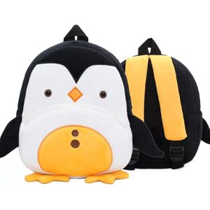 Rugzak - School - Tas - Kinderen - Pinguïn – Pluche – Zwart Wit geel - Peuter - Kleuter - Jongen - Meisje